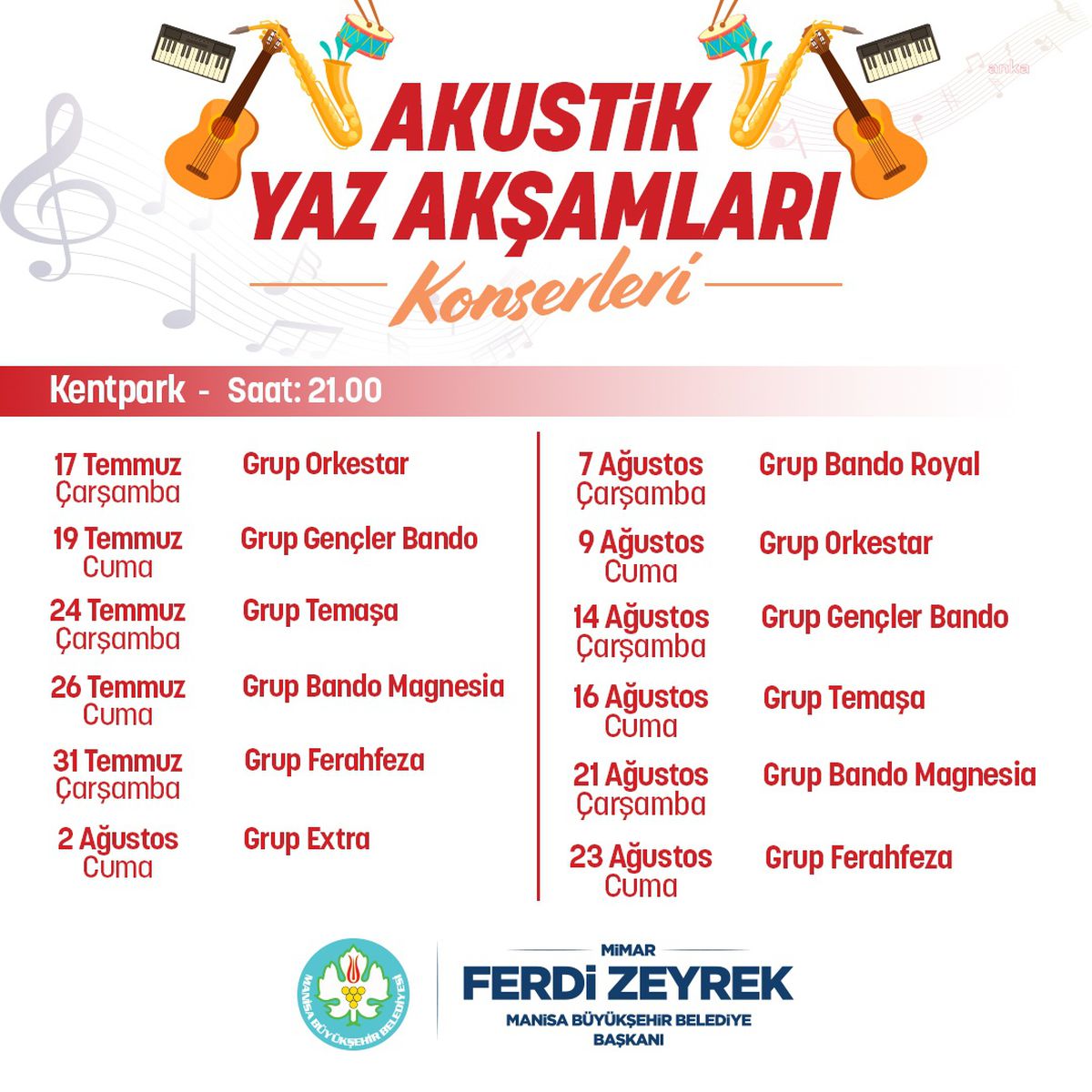 Manisa Büyükşehir Belediyesi Akustik Yaz Akşamları Konserleri Düzenliyor