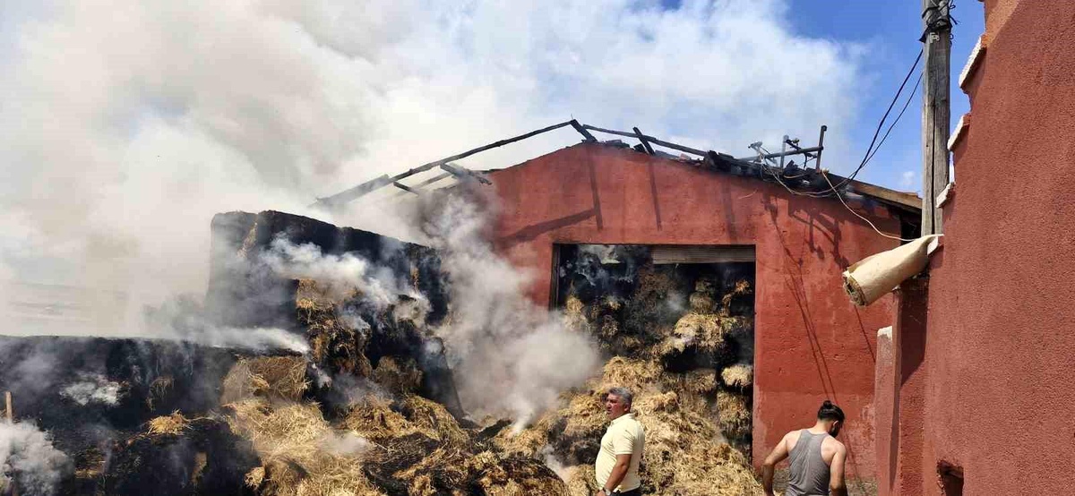 Çorum\'un Alaca ilçesinde depo yangını: Bin adet saman balyası kül oldu