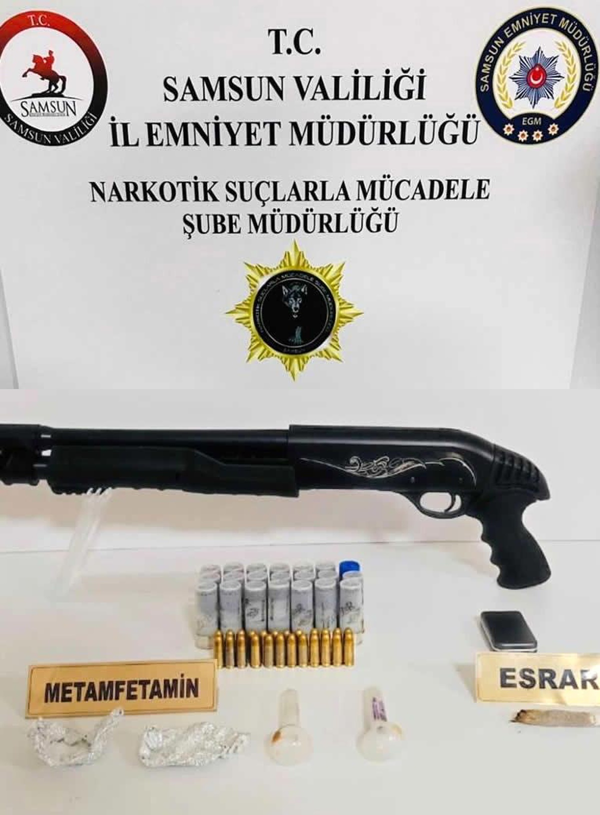 Samsun\'da yapılan şok uygulamada 20 şahıs hakkında adli işlem yapıldı, uyuşturucu maddeleri ve ruhsatsız tüfek ele geçirildi