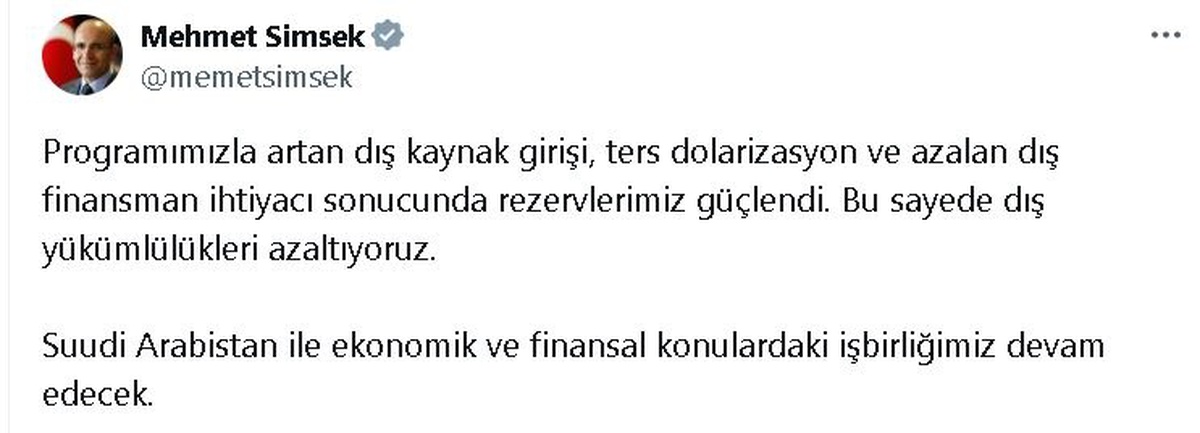 Mehmet Şimşek: Rezervlerimiz güçlendi, dış yükümlülükleri azaltıyoruz
