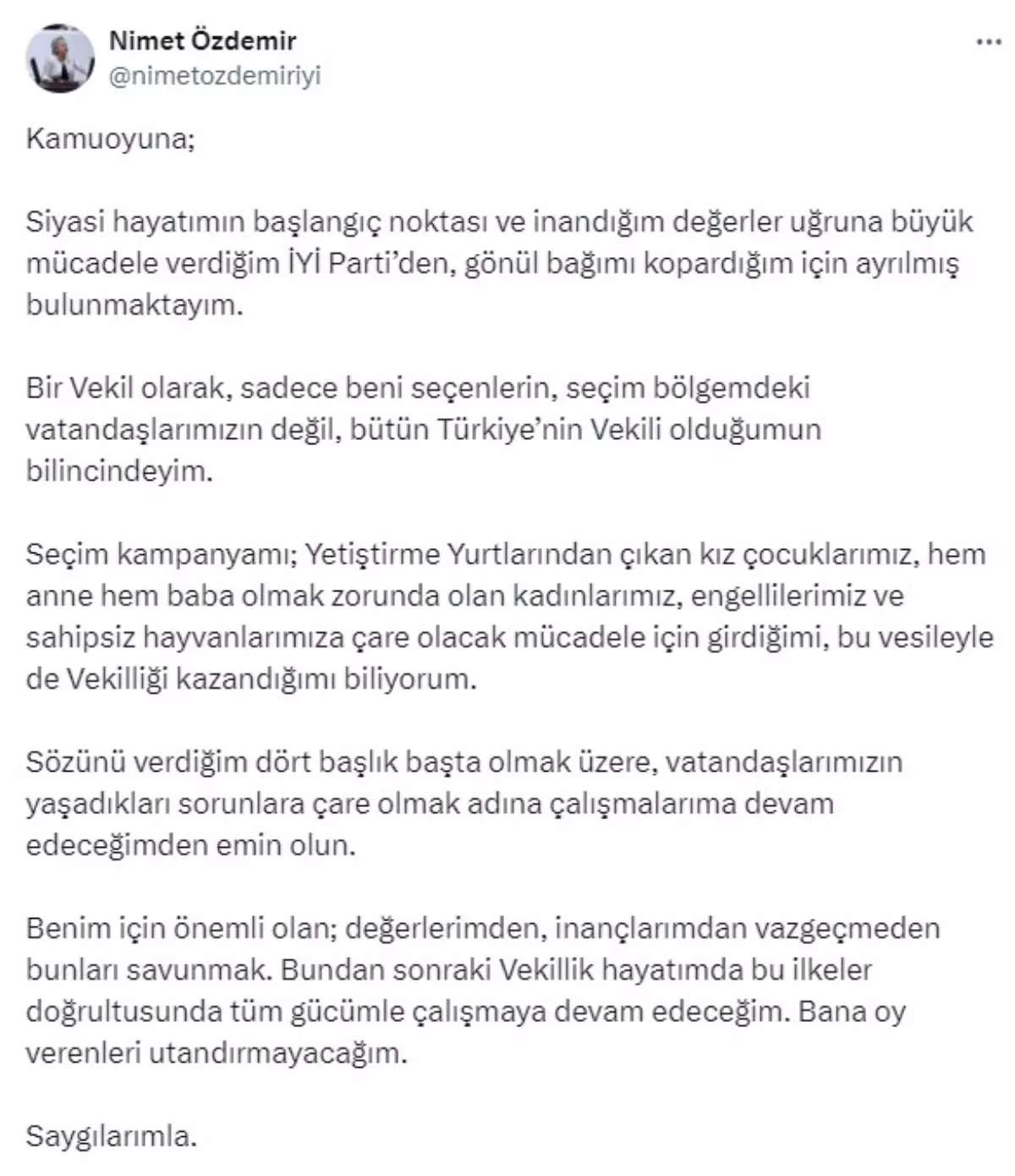 İYİ Parti İstanbul Milletvekili Nimet Özdemir Partiden Ayrıldı