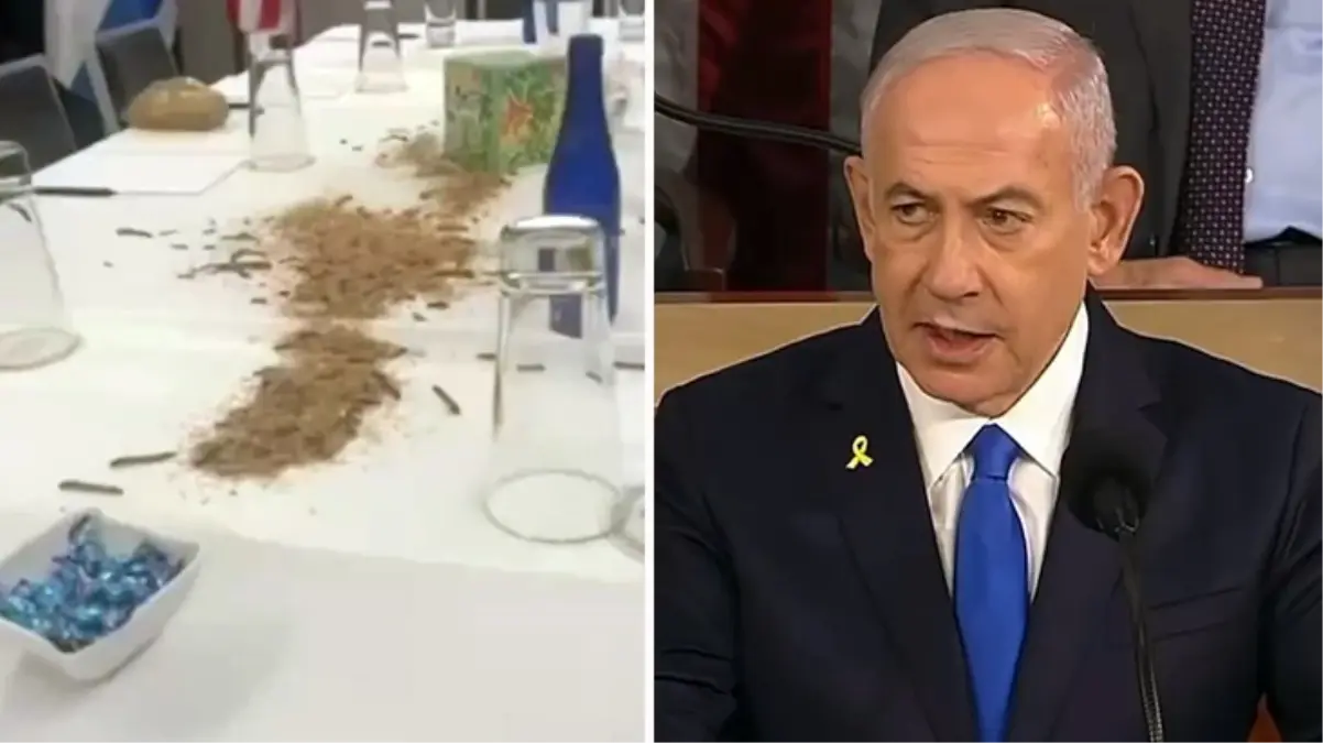 Netanyahu, ABD\'de hak ettiği gibi karşılandı! Masaya kurt, hamam böceği, solucan döktüler