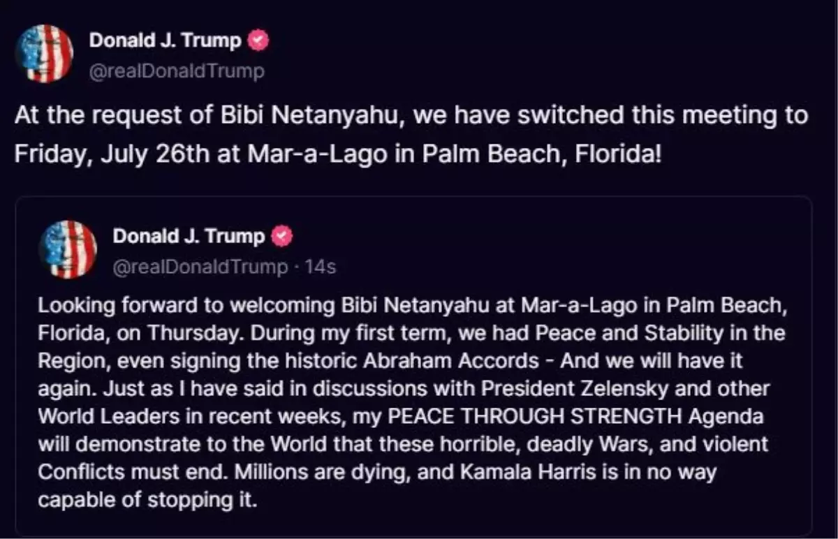 Trump, Netanyahu ile Florida\'da görüşecek