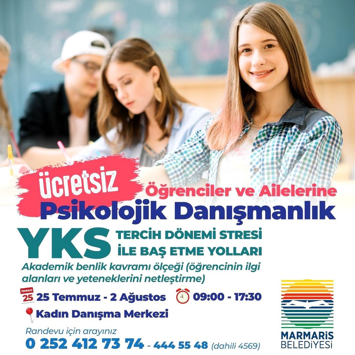 Marmaris Belediyesi Üniversite Adaylarına Ücretsiz Psikolojik Danışmanlık Hizmeti Sunuyor