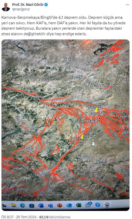 Bingöl'deki 4,2'lik depremin ardından Naci Görür'den endişelendiren açıklama: Küçük ama yeri can sıkıcı