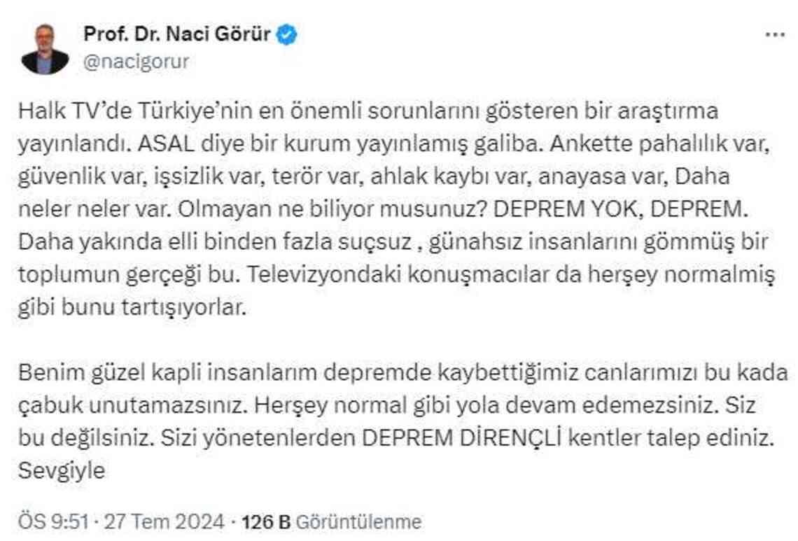 Naci Görür'ü isyan ettiren anket: Her şey normal gibi yola devam edemezsiniz