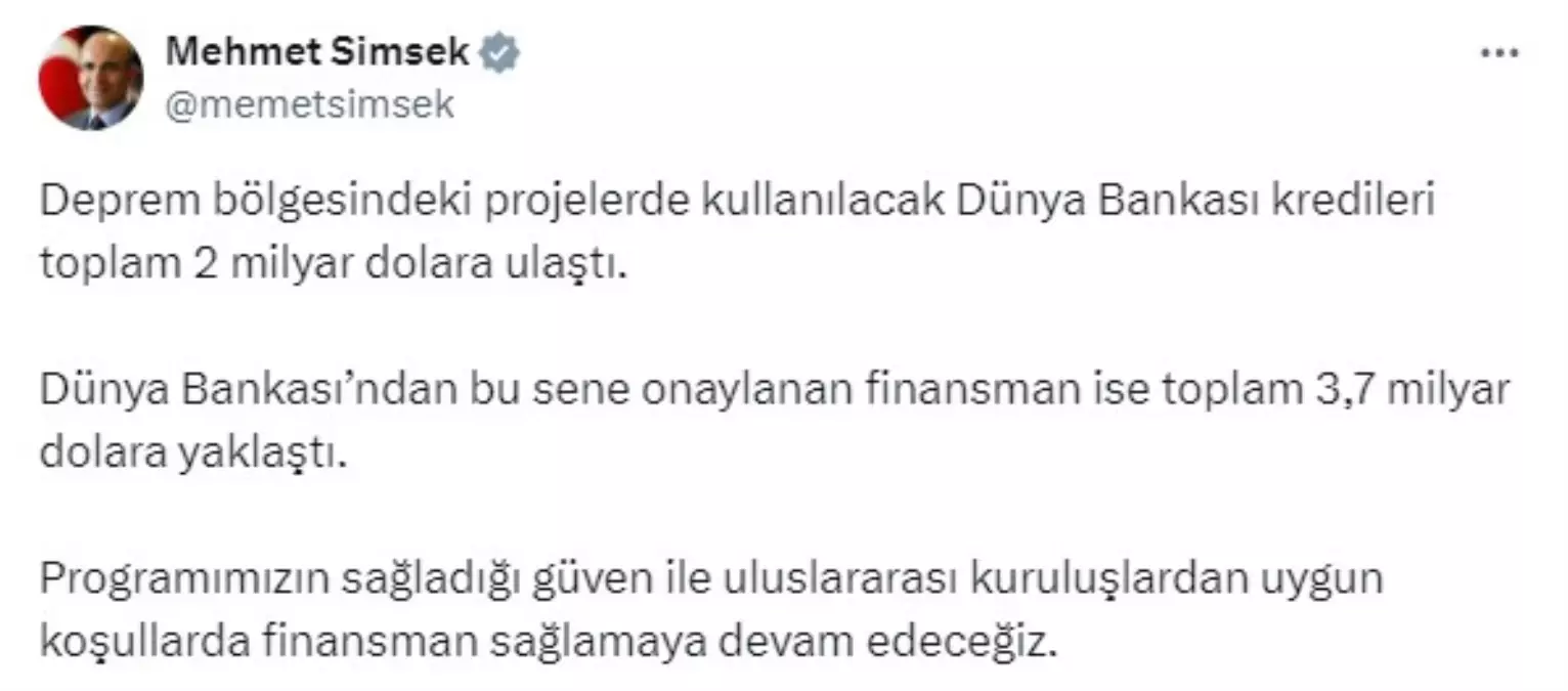 Deprem Bölgesine Dünya Bankası Kredileri 2 Milyar Dolara Ulaştı