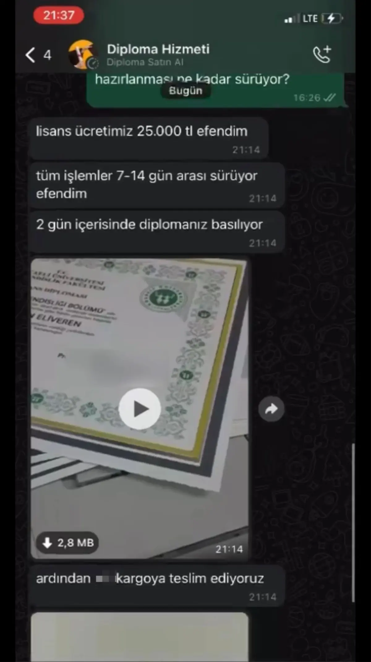 Sosyal medyada sahte lisans diploması 25 bin TL