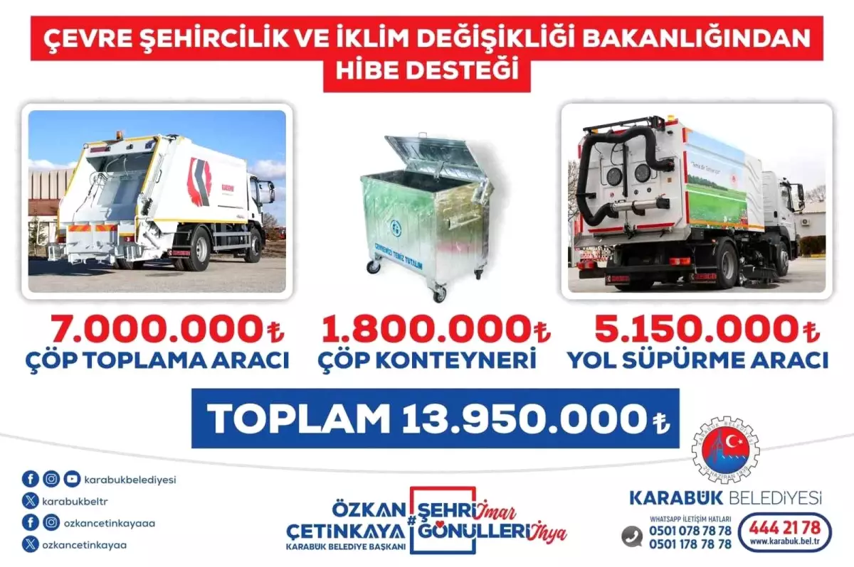 Karabük Belediyesi, Çevre, Şehircilik ve İklim Değişikliği Bakanlığı\'ndan hibe ile yeni temizlik araçları alacak