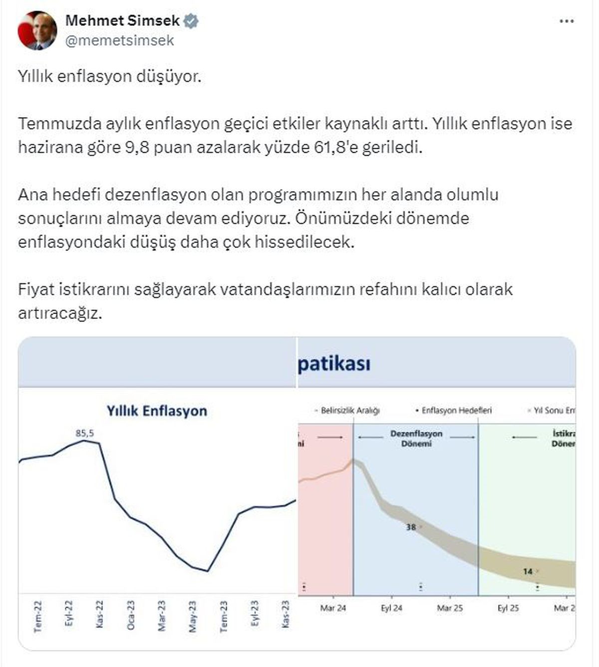 Hazine ve Maliye Bakanı Şimşek: Enflasyondaki düşüş daha çok hissedilecek