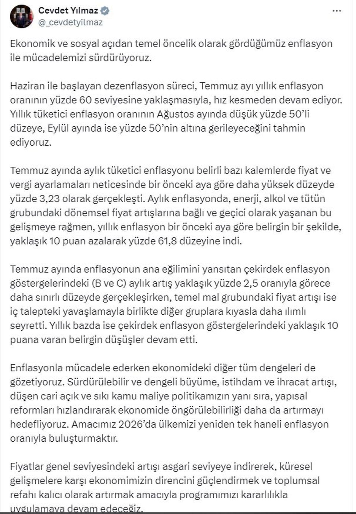 Cevdet Yılmaz: Enflasyon Temmuz Ayında Yüzde 60\'a Yaklaştı