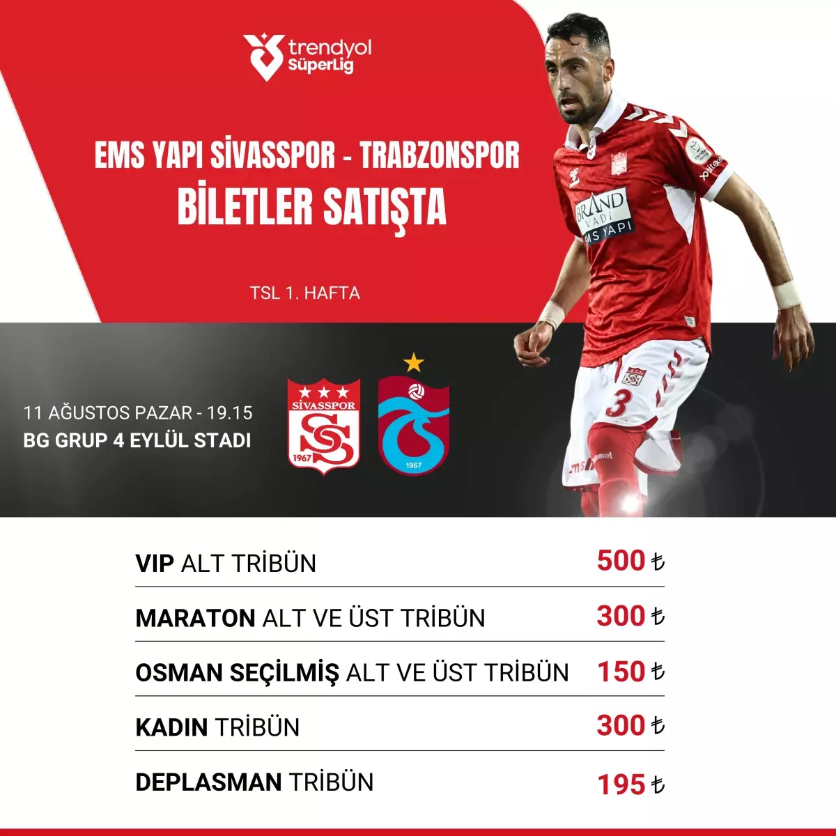 Sivasspor-Trabzonspor Maçının Biletleri Satışa Çıktı