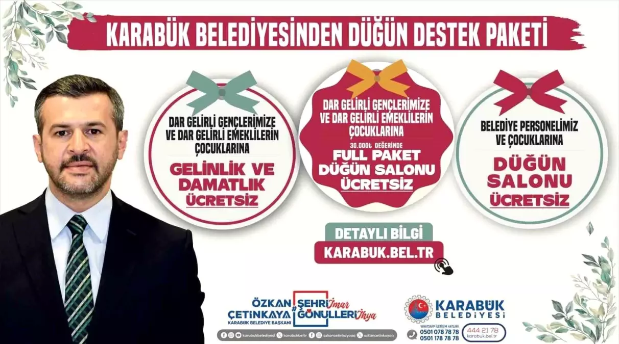 Karabük Belediyesi Dar Gelirli Çiftlere Ücretsiz Düğün Salonu ve Giysi Desteği Sağlıyor