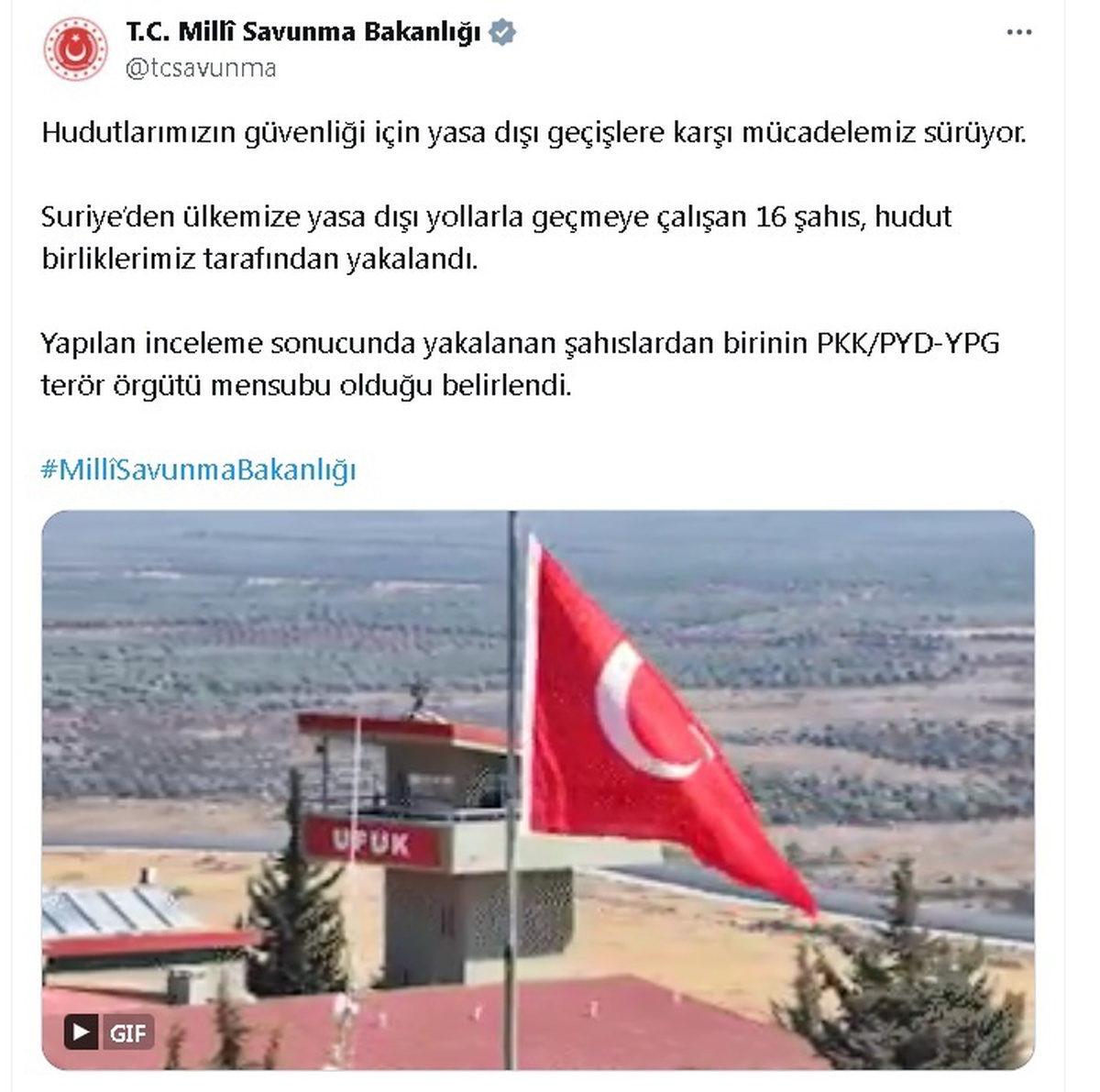 MSB, Suriye\'den Türkiye\'ye geçmeye çalışan 16 kişiyi yakaladı