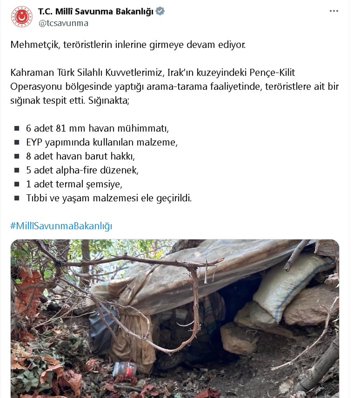 Pençe-Kilit Operasyonu Bölgesinde Teröristlere Ait Sığınakta Mühimmat Ele Geçirildi
