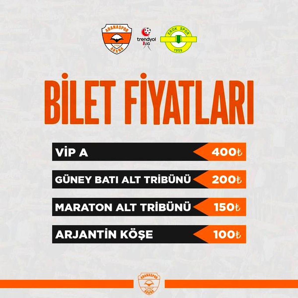 Adanaspor, Esenler Erokspor maçının biletlerini satışa çıkardı