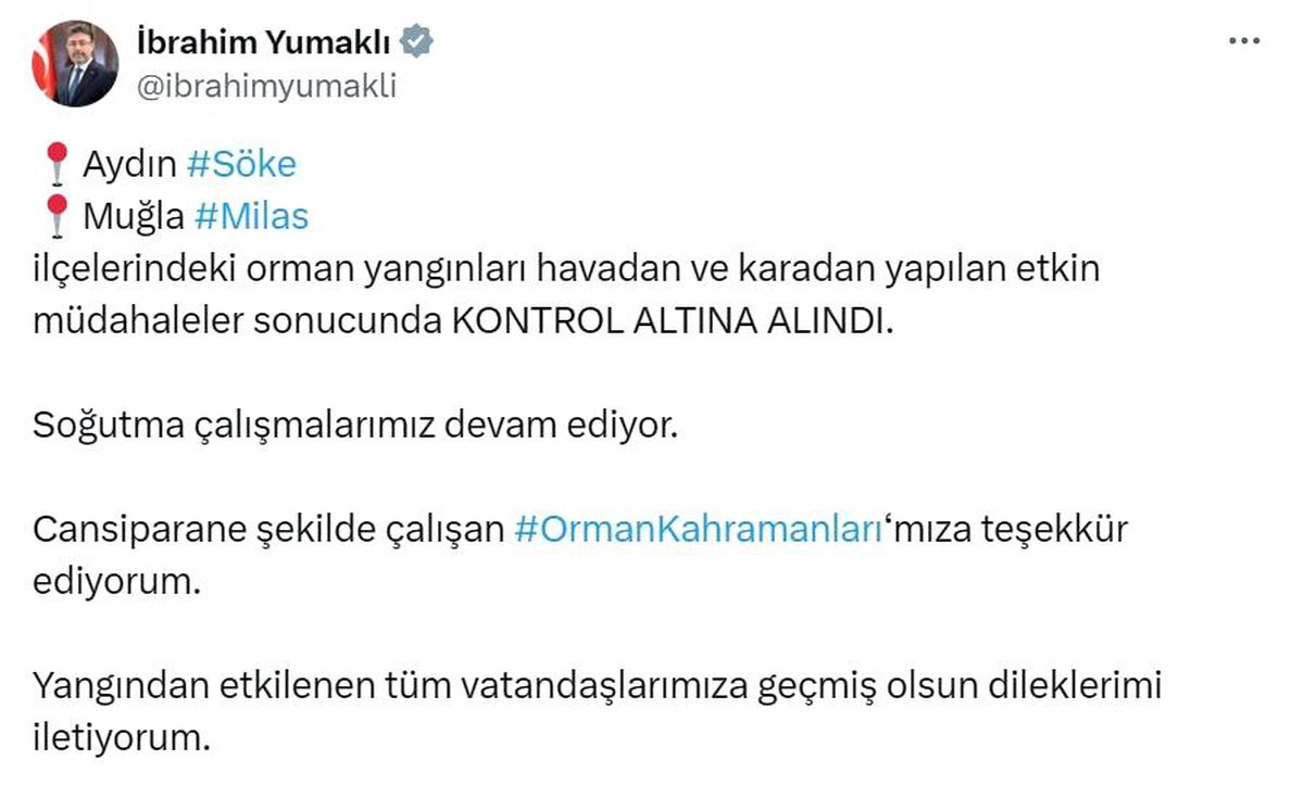 Orman Yangınları Kontrol Altına Alındı