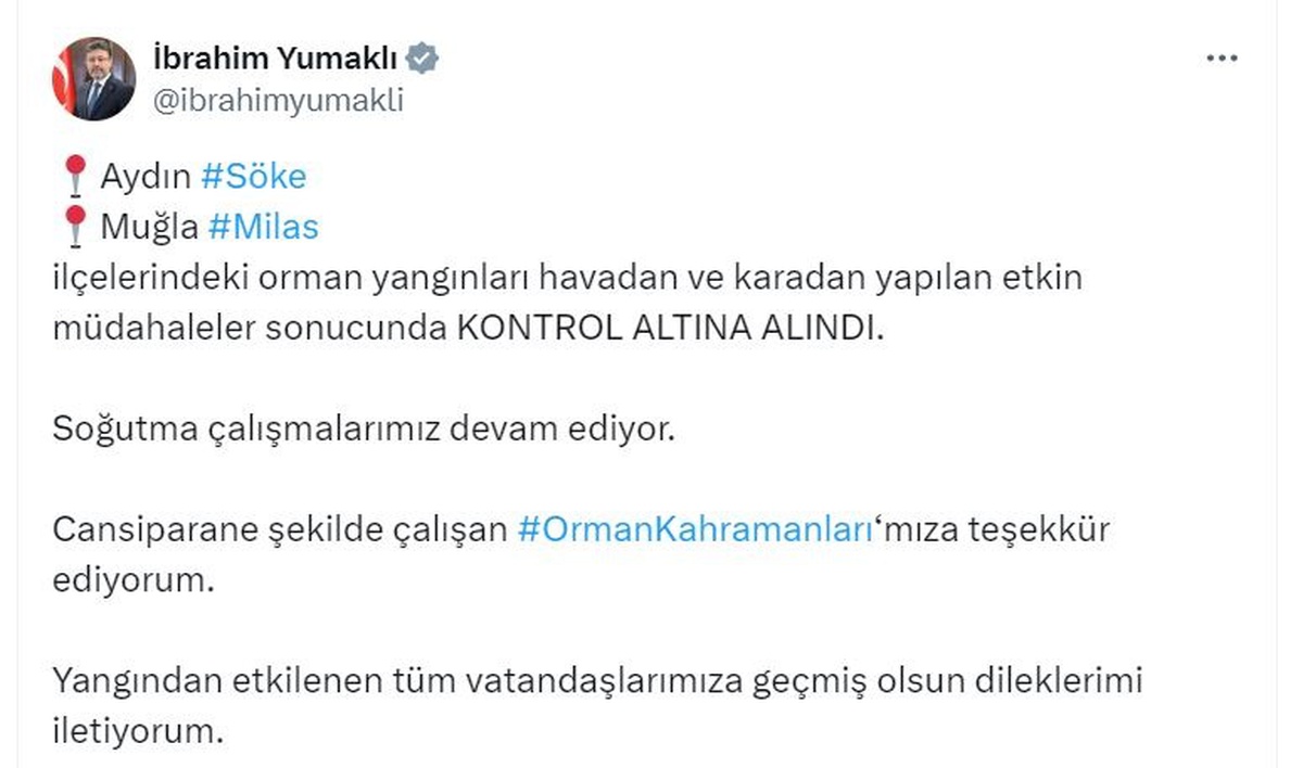 Aydın ve Muğla\'daki Orman Yangınları Kontrol Altına Alındı