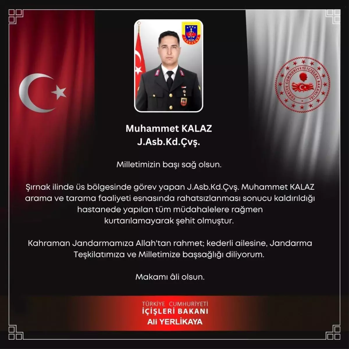 Şırnak\'ta üs bölgesinde rahatsızlanan jandarma şehit oldu