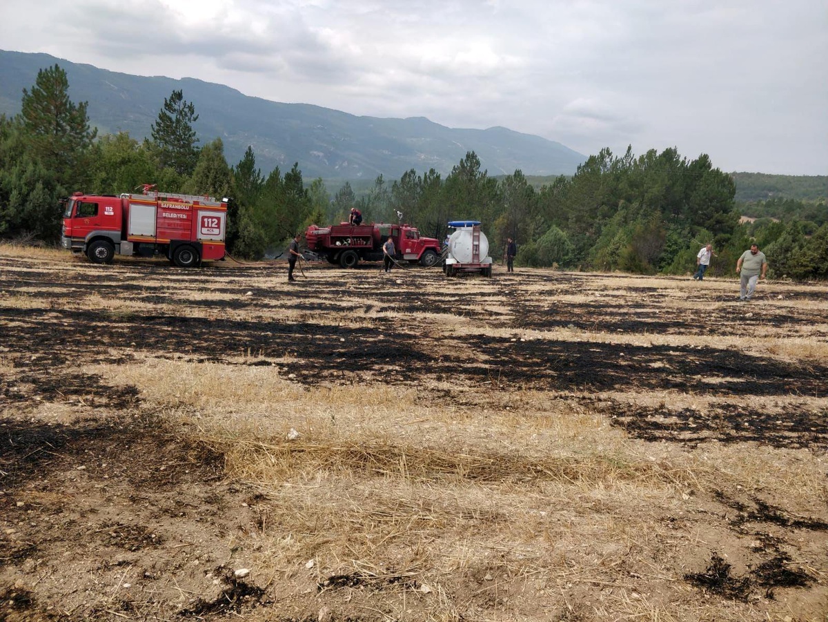 Safranbolu\'da Elektrik Tellilerinin Kopması Sonucu Çıkan Anız Yangını Kontrol Altına Alındı