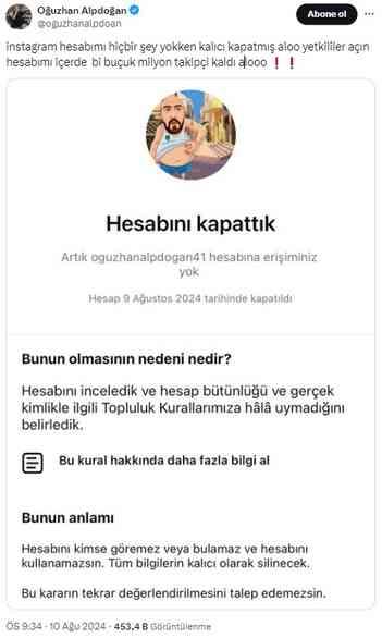 Instagram, sosyal medya fenomeni Oğuzhan Alpdoğan'ın hesabını kapattı: İçeride 1,5 milyon takipçi kaldı