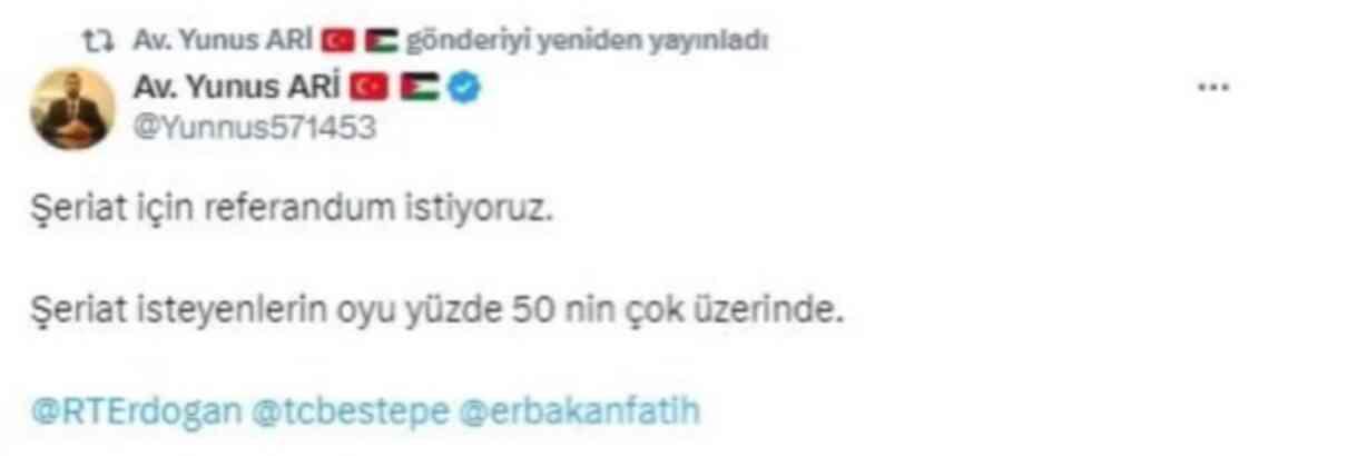 'Şeriat istiyoruz' paylaşımı yapan YRP ilçe başkanı görevden alındı