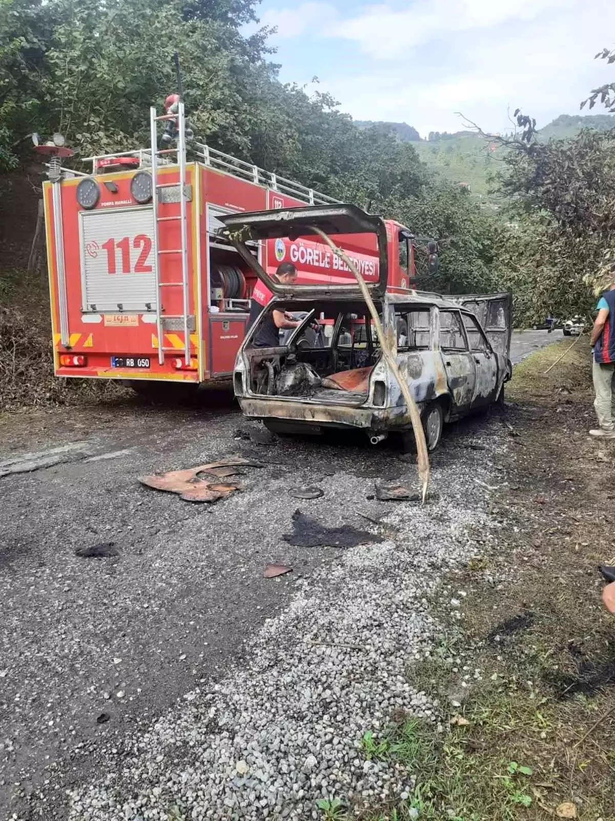 Giresun\'da Tofaş Marka Otomobil Alev Aldı