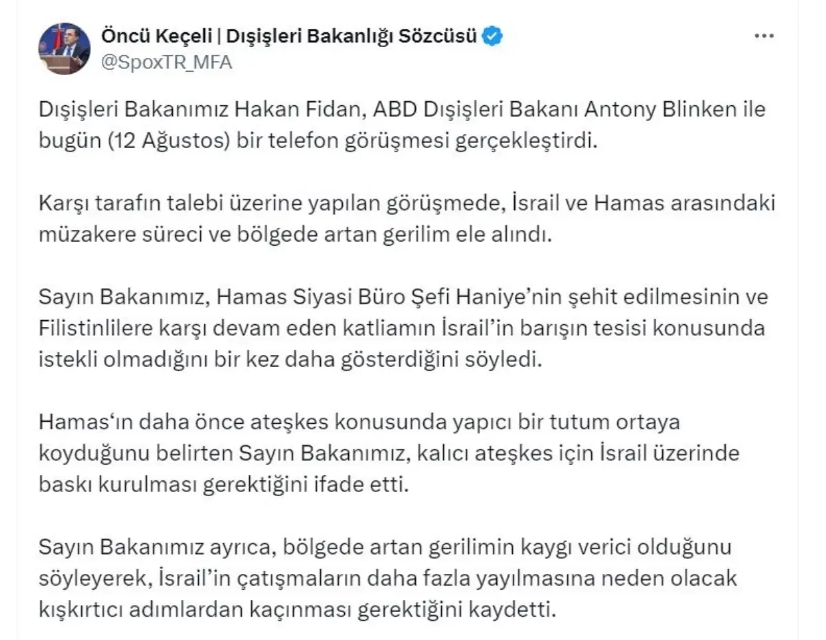 Dışişleri Bakanı Hakan Fidan, ABD Dışişleri Bakanı Blinken ile görüştü