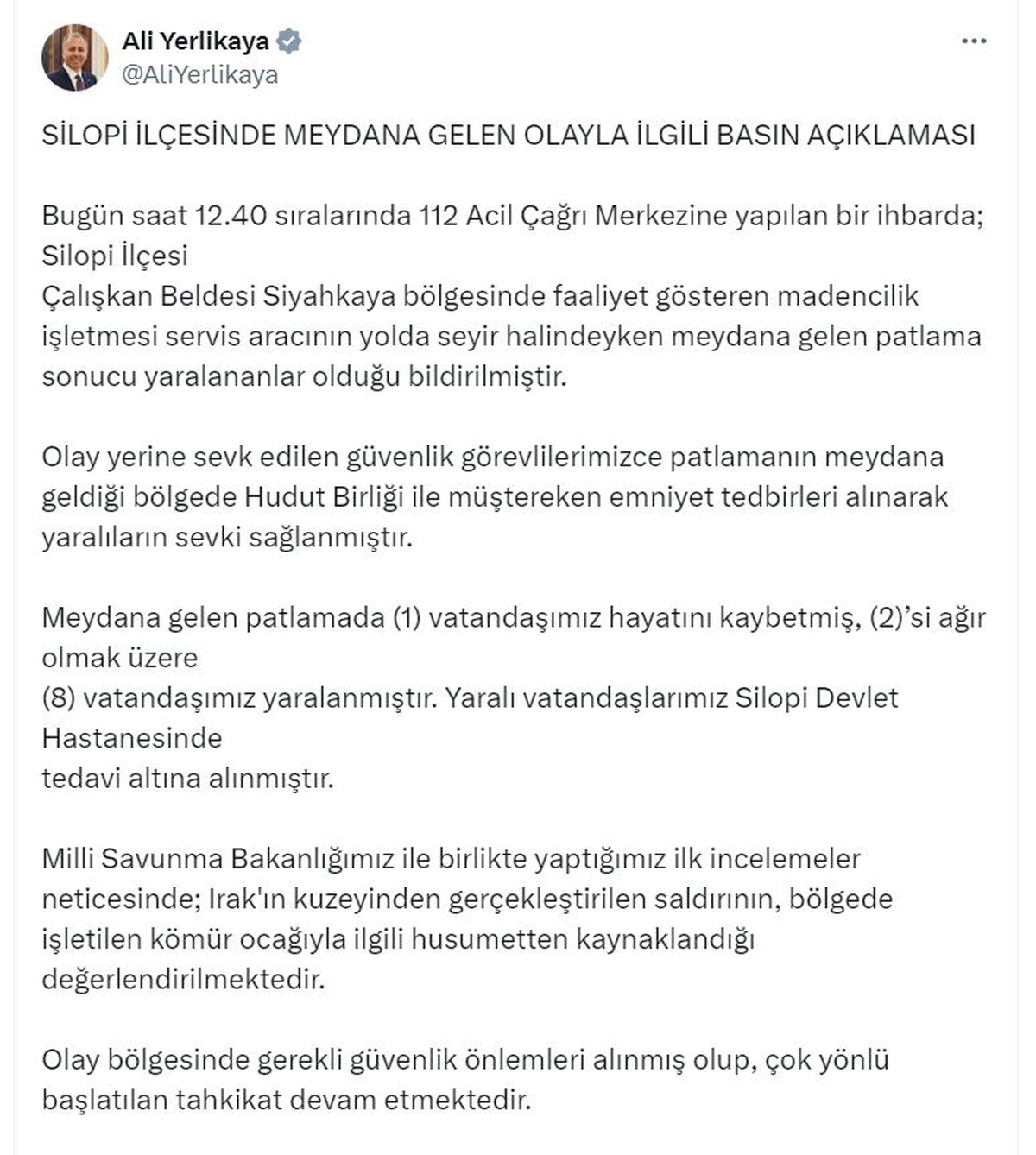 Şırnak\'ta patlama: 1 ölü, 8 yaralı