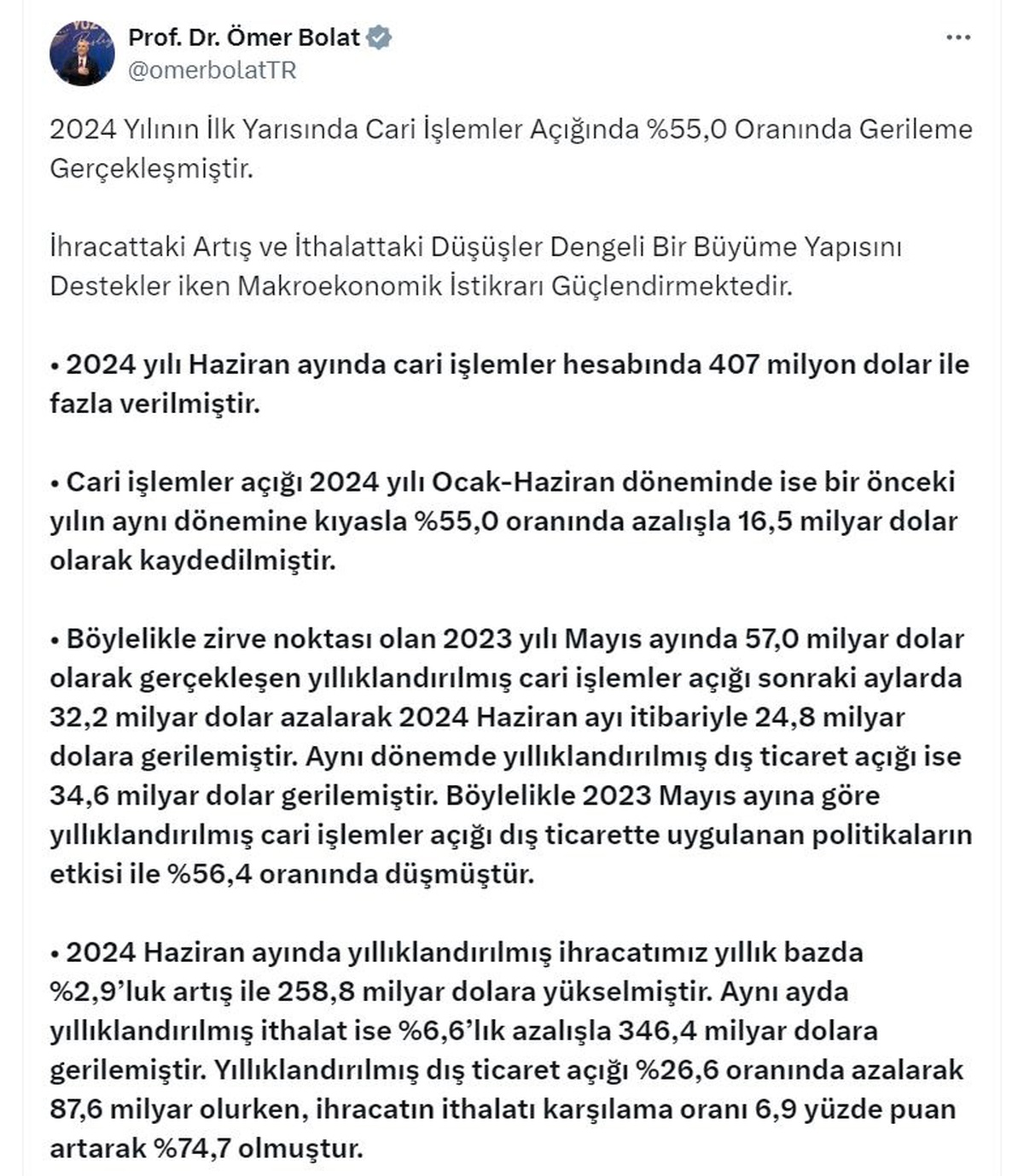 2024 Yılında Cari İşlemler Açığında Büyük Gerileme
