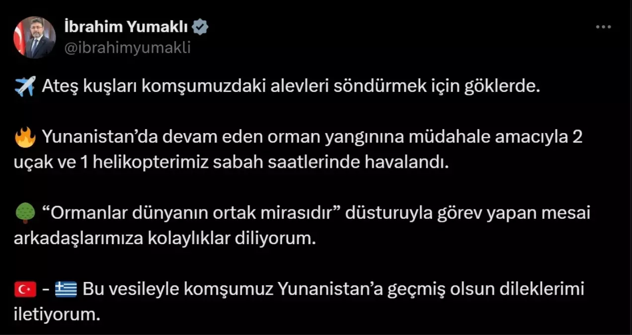 Türkiye, Yunanistan\'daki Orman Yangınına Müdahale İçin Uçak ve Helikopter Gönderdi