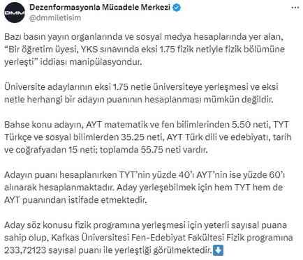 'Eksi 1.75 fizik netiyle fizik bölümüne girdim' paylaşımına açıklama var! Gerçek bambaşka çıktı