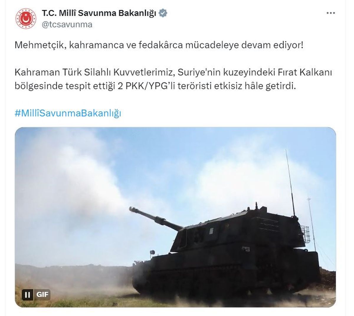 Fırat Kalkanı bölgesinde 2 PKK/YPG\'li terörist etkisiz hale getirildi