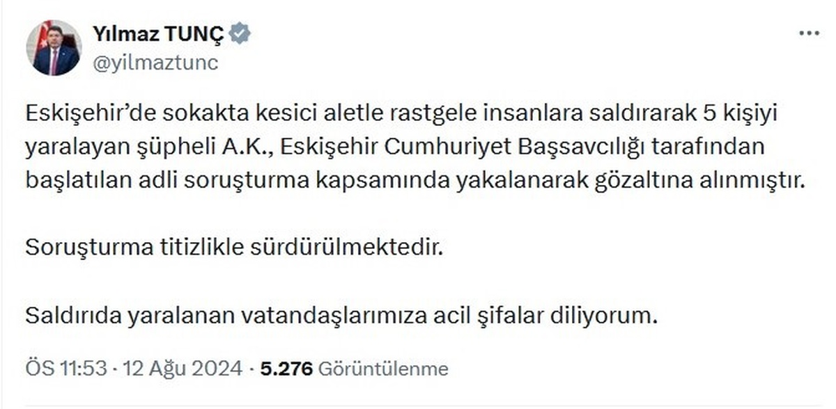 Bakan Tunç: Soruşturma Titizlikle Sürüyor
