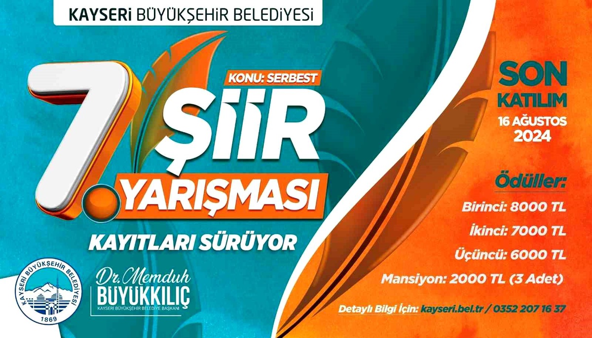 Kayseri Büyükşehir Belediyesi 7. Şiir Yarışması Başvuruları Devam Ediyor