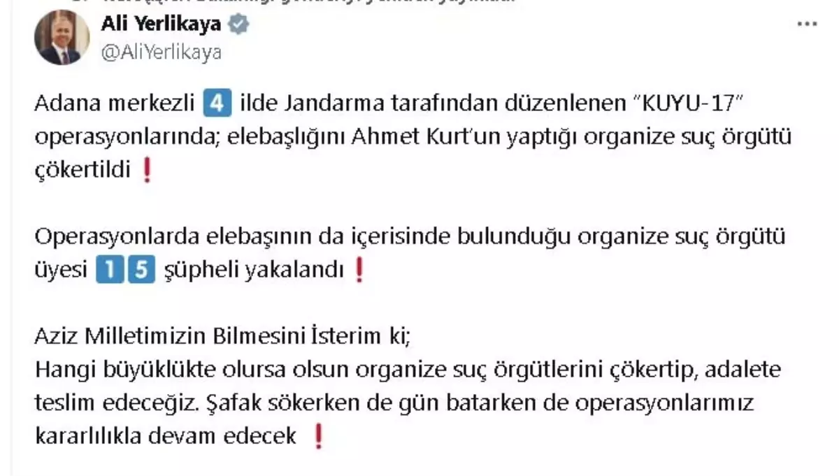 İçişleri Bakanı: \'Kuyu-17\' Operasyonunda 15 Şüpheli Yakalandı