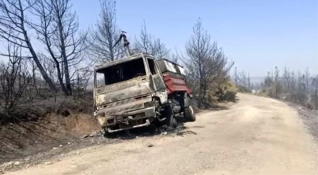 Çanakkale\'de çıkan yangında arazöz yanarak kullanılamaz hale geldi