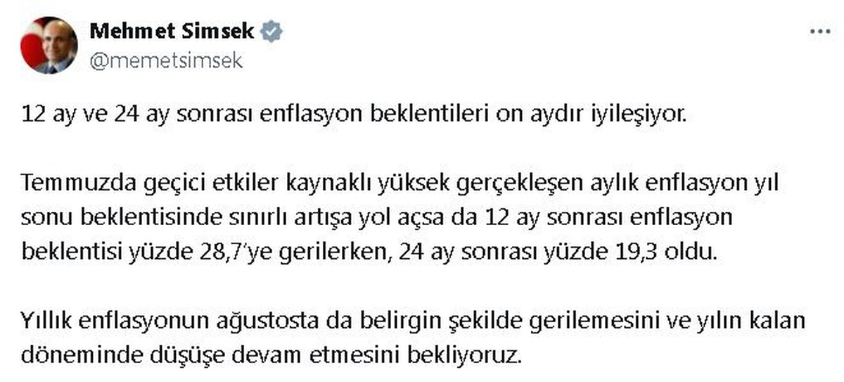 Bakan Şimşek: Yıllık enflasyon düşmeye devam edecek