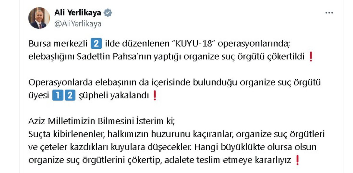 İçişleri Bakanı: \'Kuyu-18\' Operasyonunda 12 Şüpheli Yakalandı
