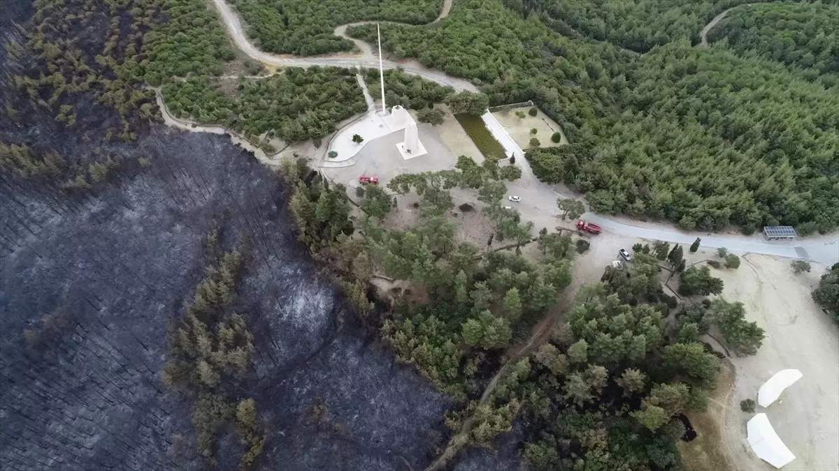 Çanakkale\'deki orman yangını dron ile görüntülendi