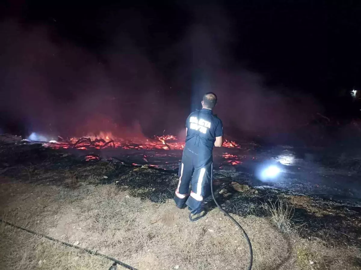 Malatya\'nın Darende ilçesinde yangında 5 ton kayısı odunu küle döndü