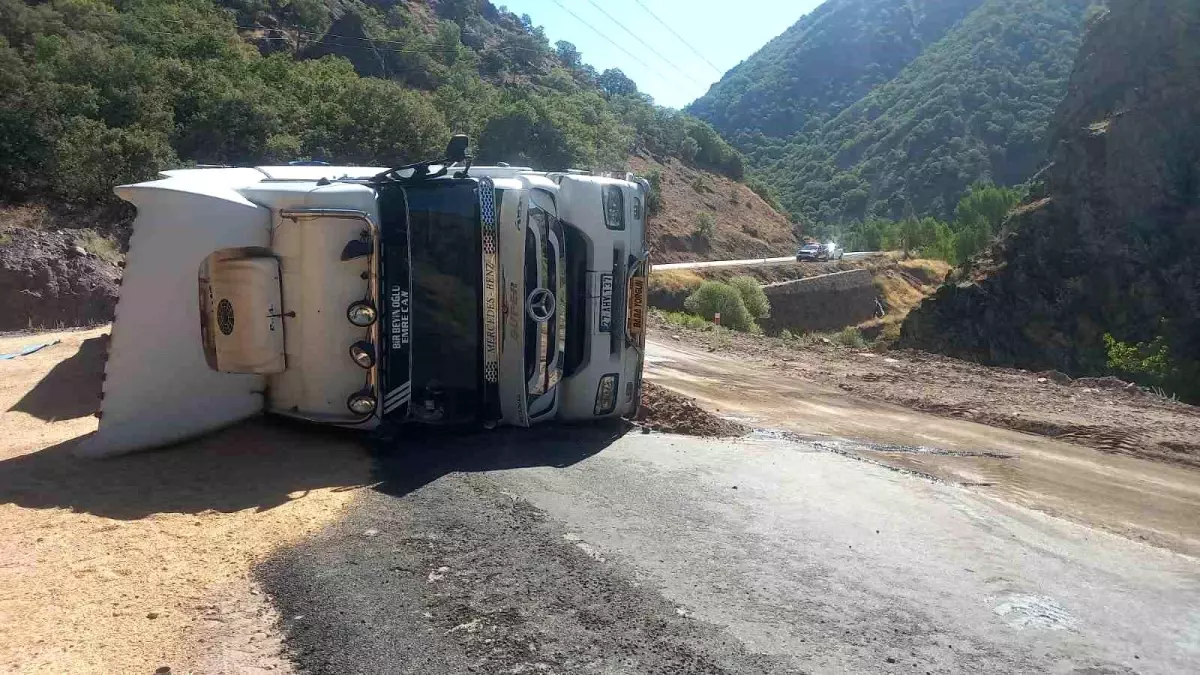 Tunceli\'de Buğday Yüklü Tır Devrildi, 1 Kişi Yaralandı