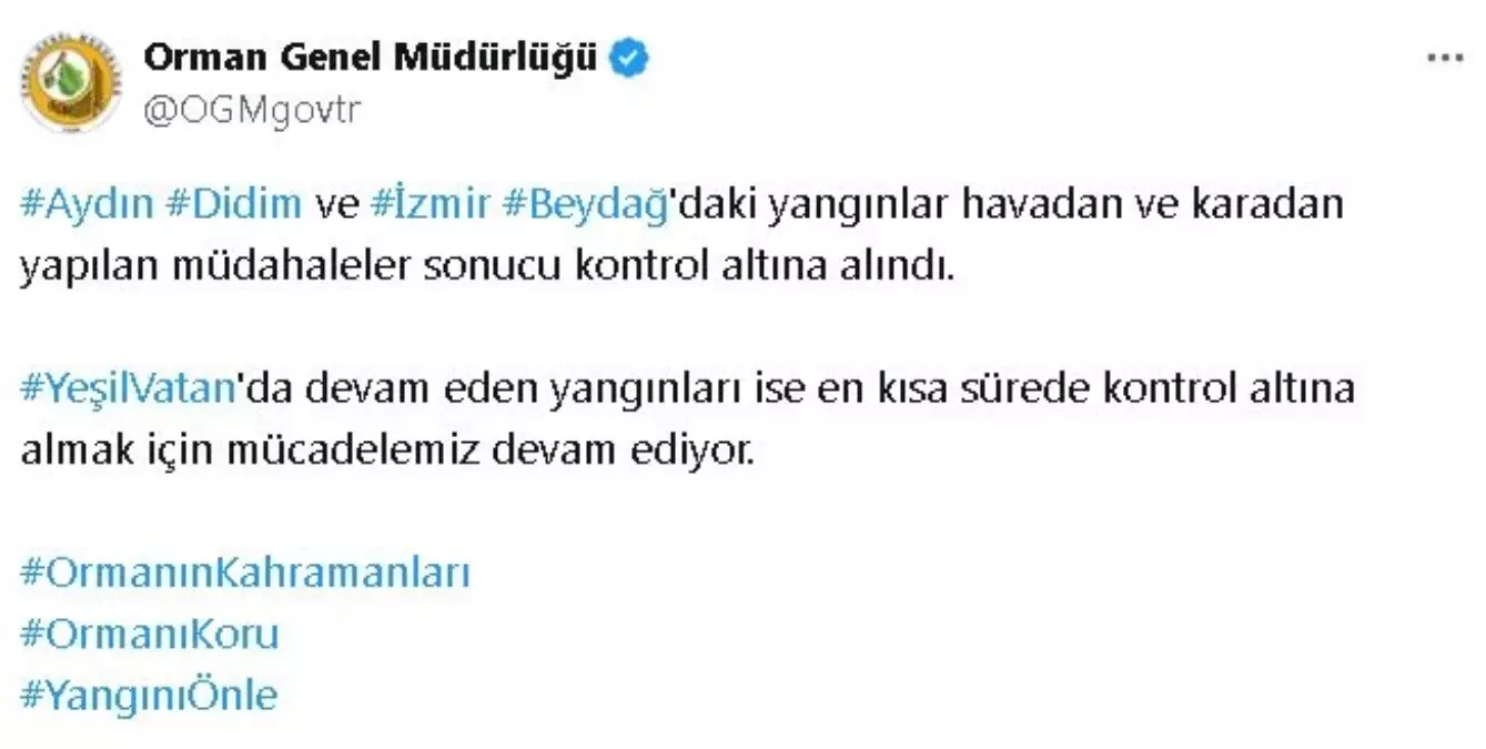 3 Yerde Yangınlar Kontrol Altına Alındı