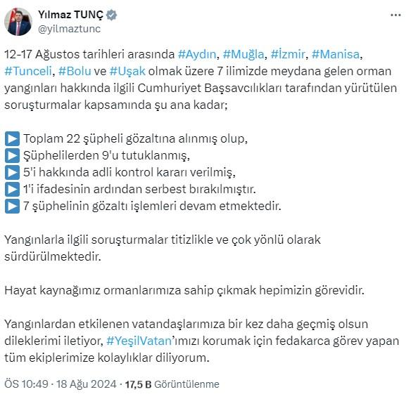 7 şehirdeki orman yangınlarında 9 tutuklama