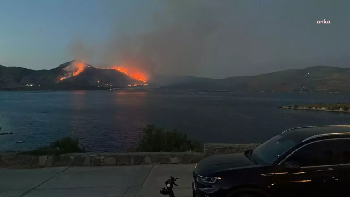 İzmir Urla\'da Orman Yangını Söndürme Çalışmaları Devam Ediyor