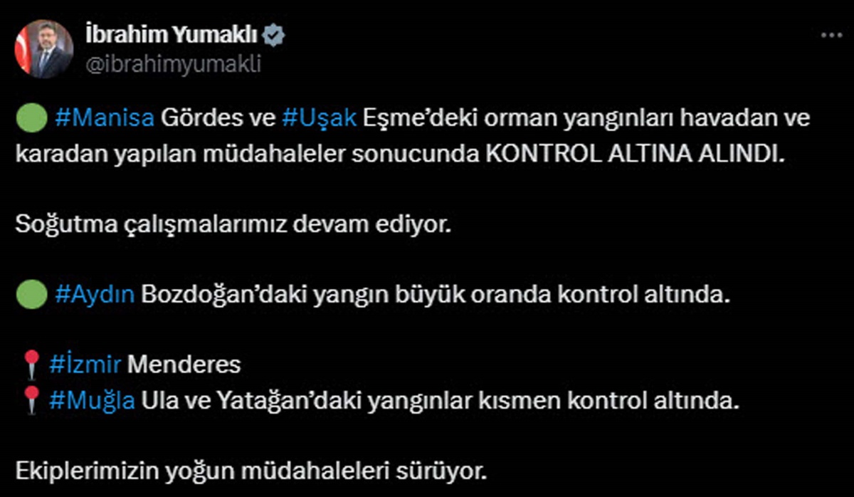 Orman Yangınları Kontrol Altına Alındı