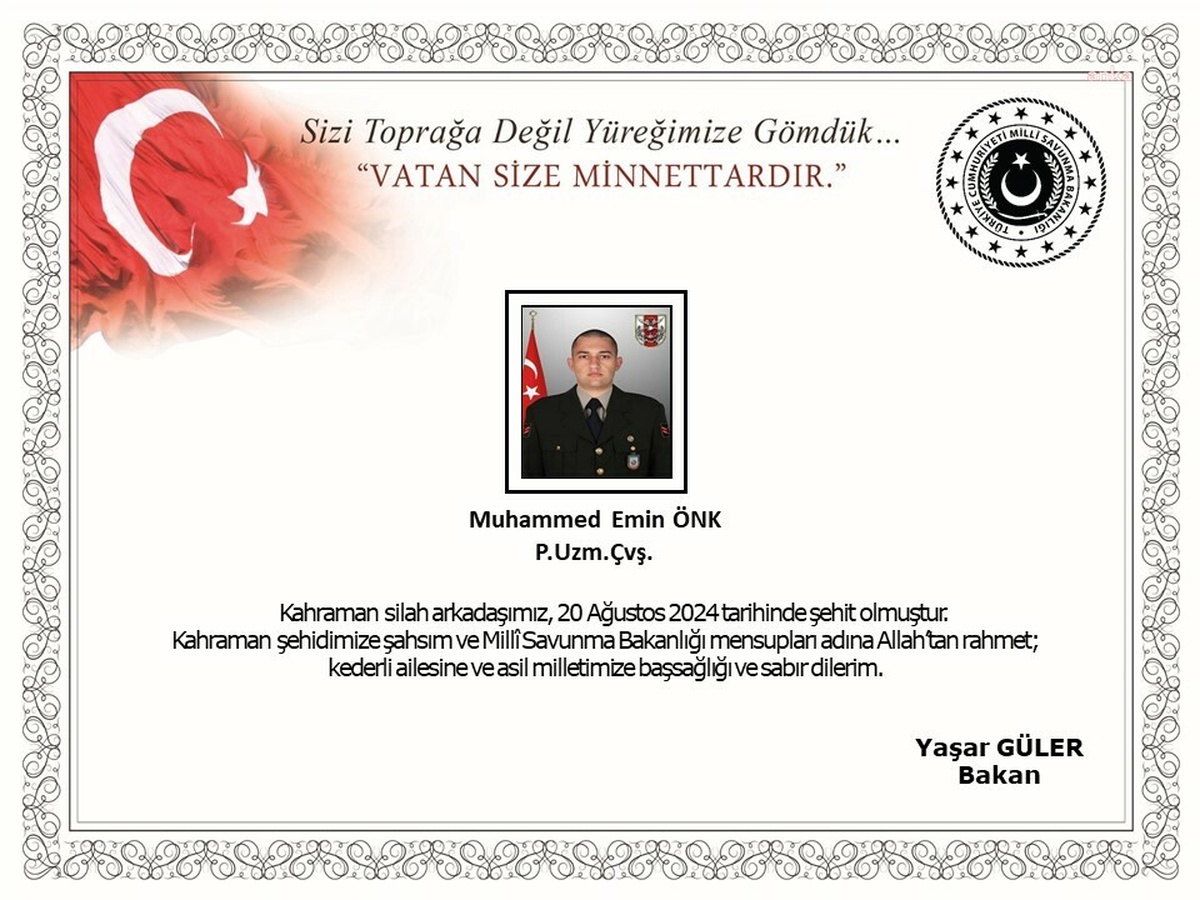 Pençe-Kilit Operasyonu\'nda şehit olan Piyade Uzman Çavuş Muhammed Emin Önk