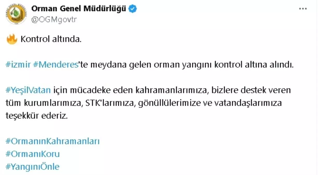 İzmir Menderes\'teki Orman Yangını Kontrol Altına Alındı