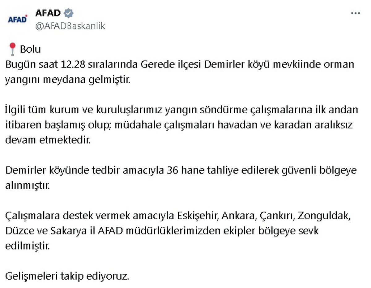 Gerede\'deki Orman Yangınına Destek İçin Ekipler Sevk Edildi