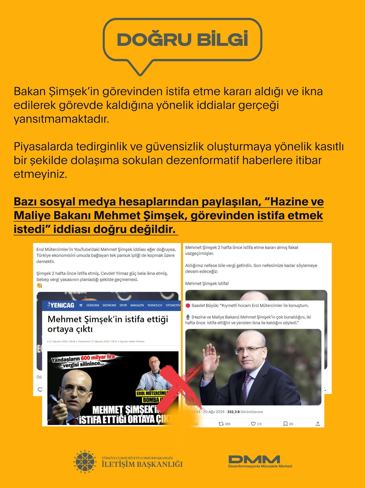 Hazine ve Maliye Bakanı Mehmet Şimşek\'in İstifa İddiaları Yalanlandı